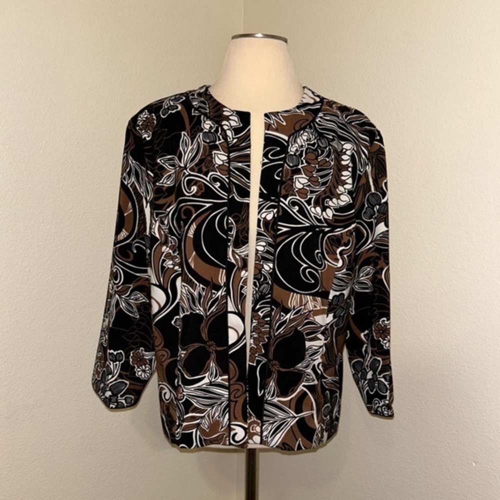Dress Barn Jacket Blazer Brown Black 3/4 sleeve Size XL
